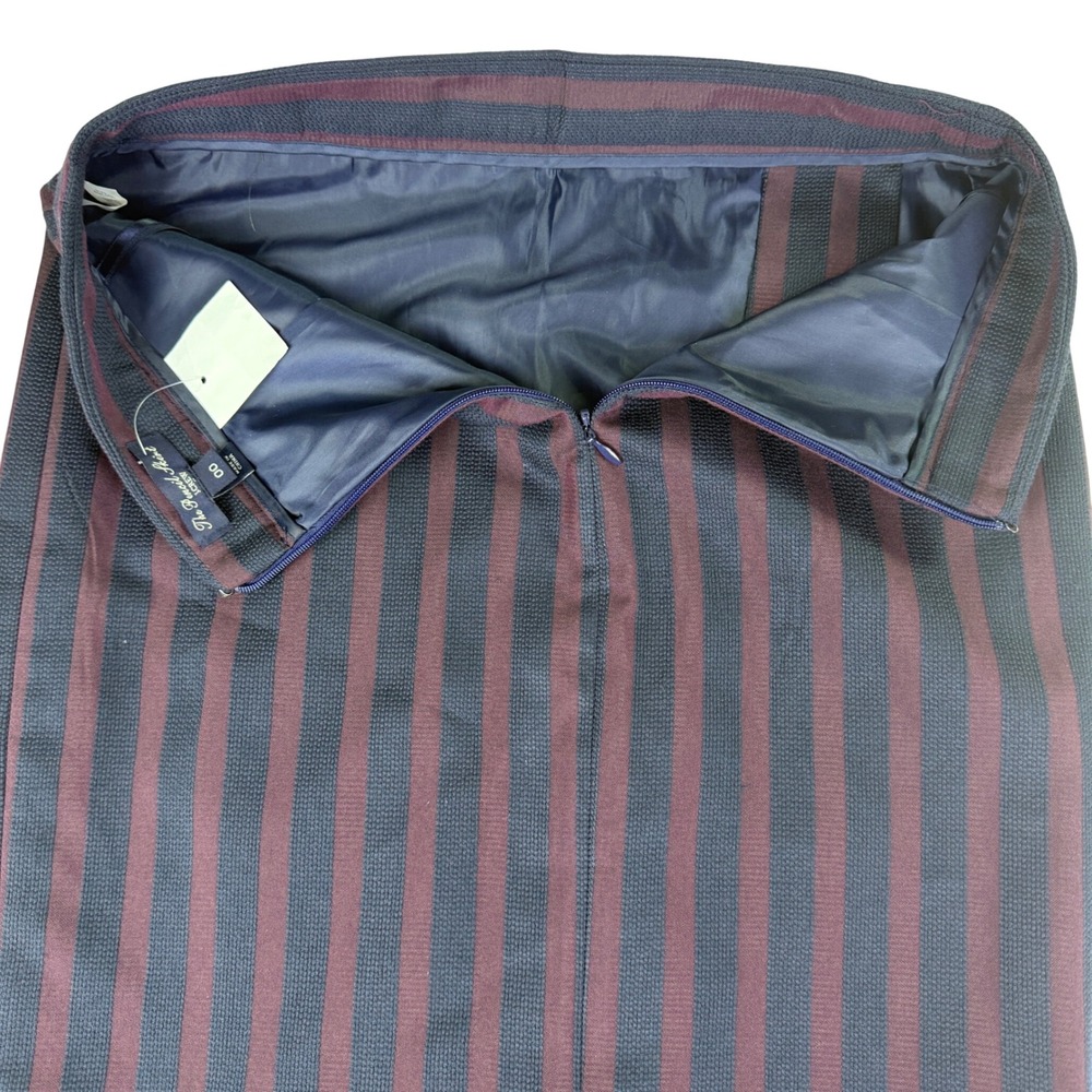J. Crew The‎ Pencil Skirt Burgundy Navy Stripe Wrap Style Knee Length Size 00 - Picture 4 of 10